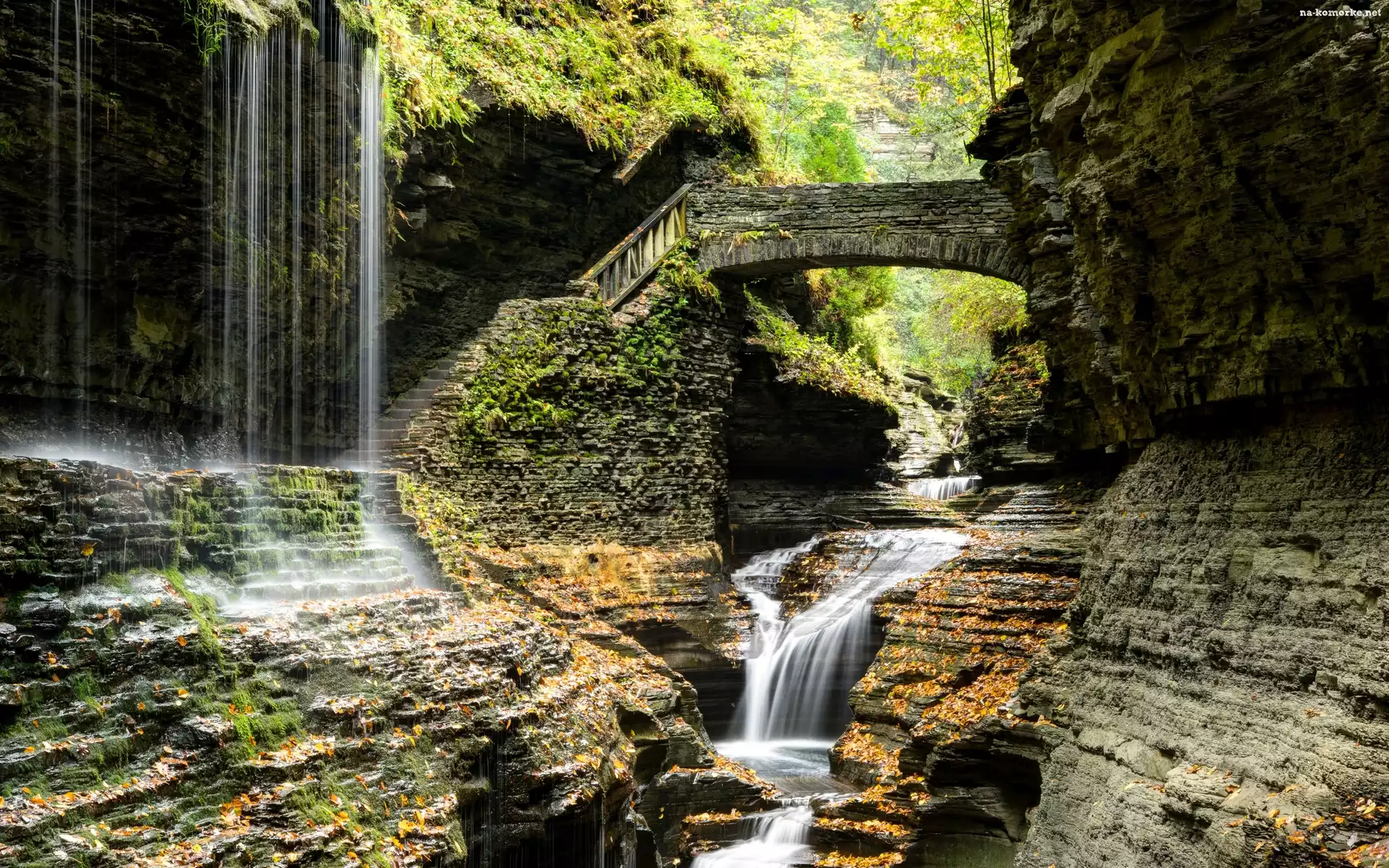 Most, Stany Zjednoczone, Park Narodowy Watkins Glen, Wodospad, Skały