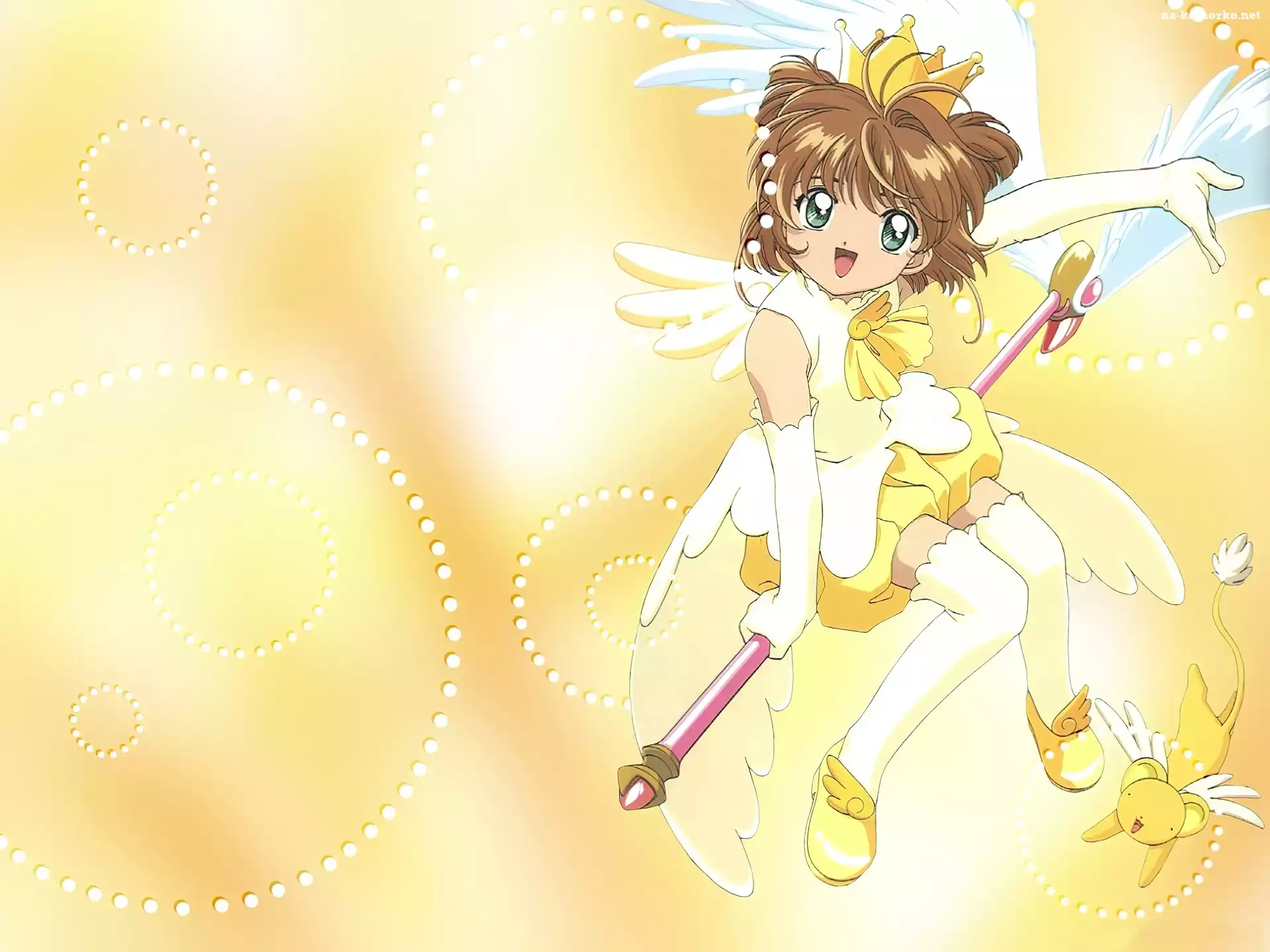 skrzydła, Cardcaptor Sakura, dziewczyna, kij, korona