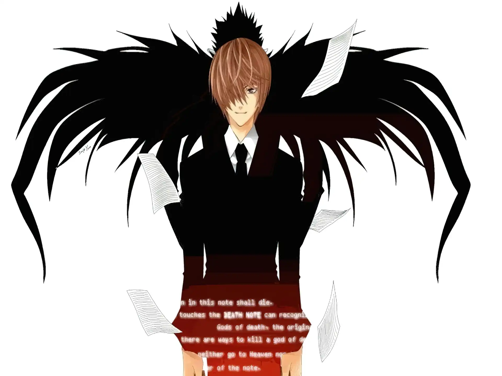 skrzydła, Death Note, marynarka, krawat, kartki