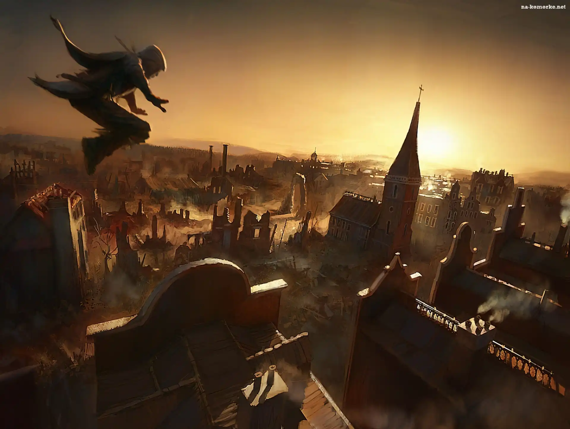 Zachód słońca, Assassin Creed 3, Skok, Z, Budynku