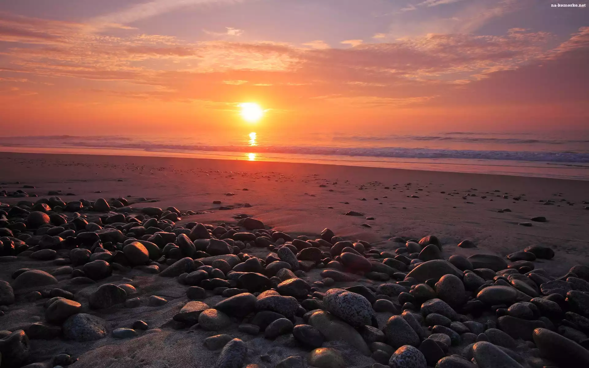 Słońca, Plaża, Morze, Kamienie, Zachód