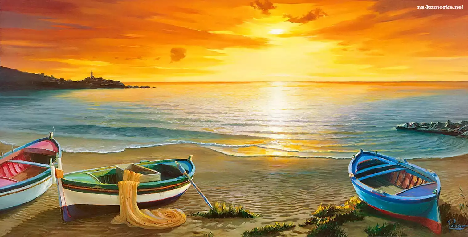 Słońca, Łódki, Morze, Plaża, Zachód