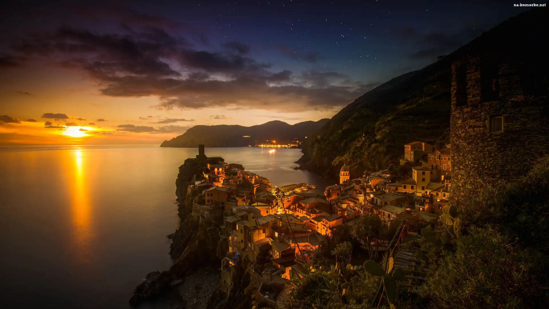 Zachód Słońca, Vernazza, Cinque Terre, Włochy, Wybrzeże