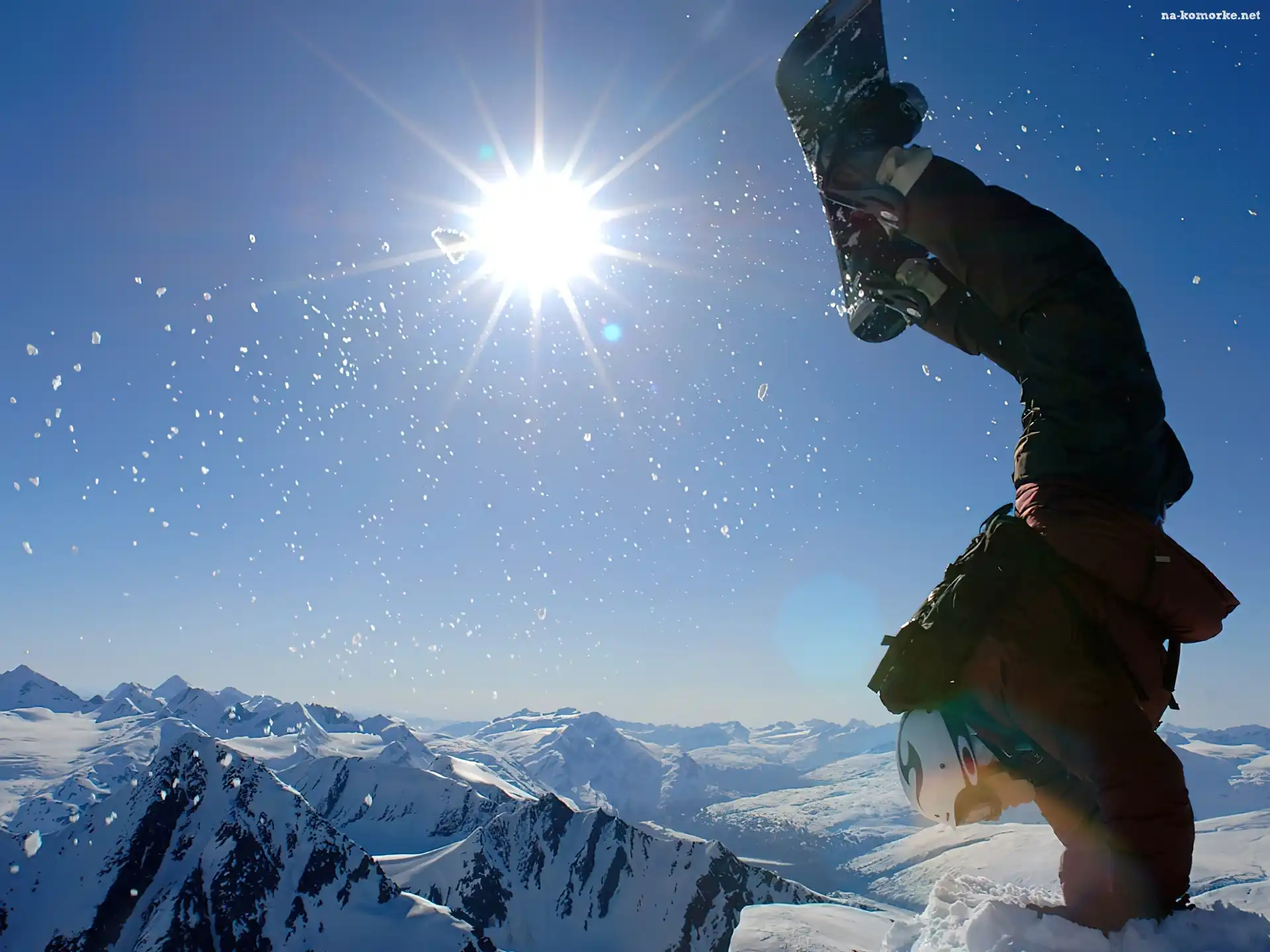 słońce, Snowbording, deska , śnieg, góry