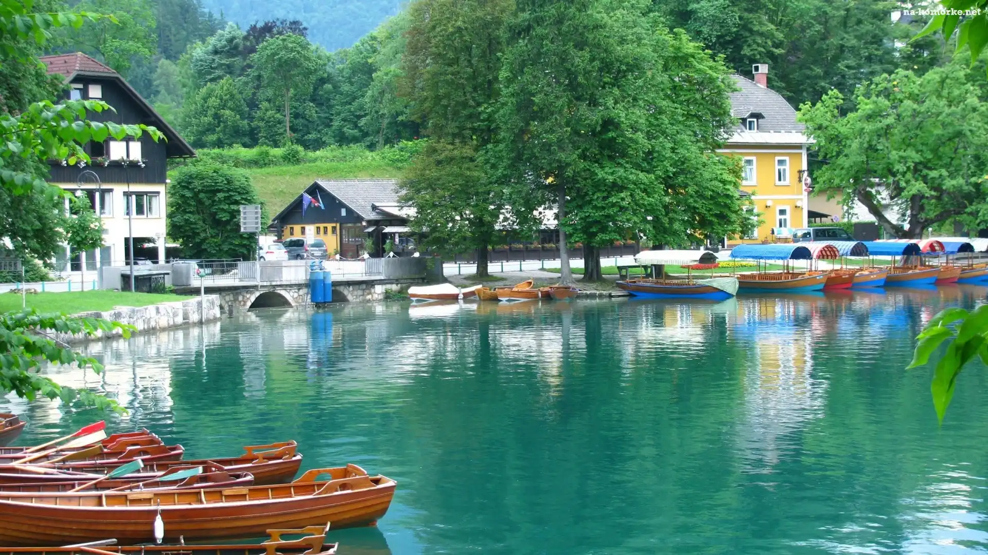 Słowenia, Domy, Łódki, Jezioro, Bled