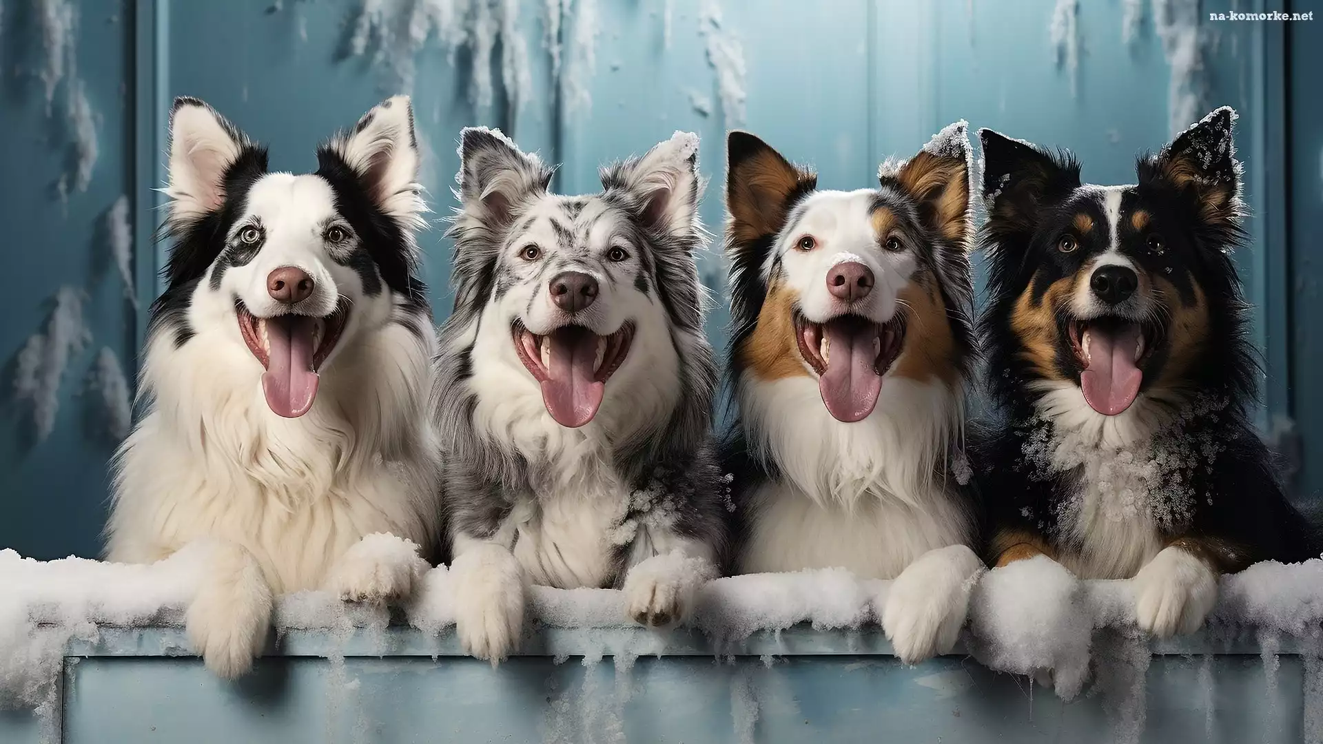 Zmarznięty, Cztery, Jęzory, Śnieg, Border collie, Psy