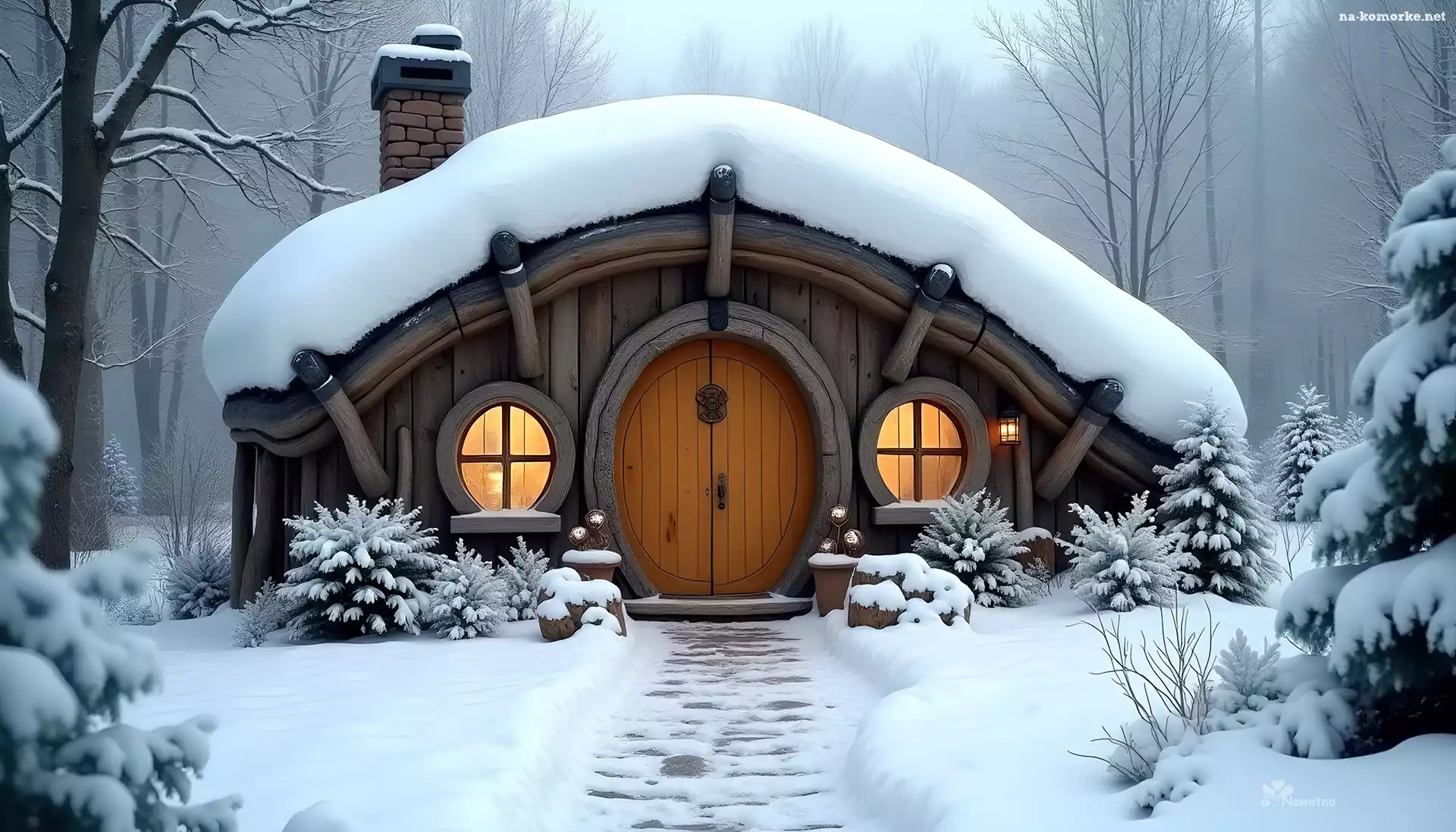 Domek, Śnieg, Zima, Hobbita, Grafika