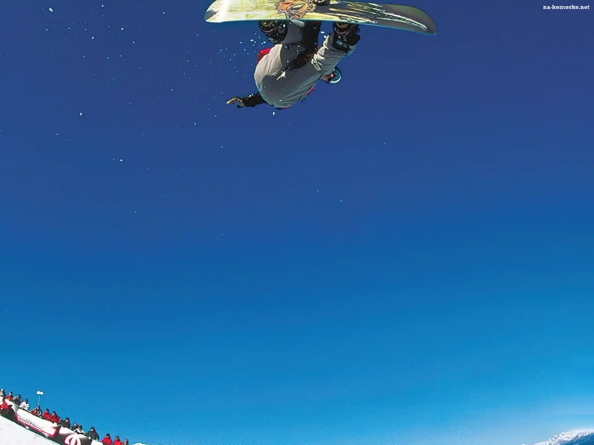 Snowbording, niebo, deska, snowboardzista