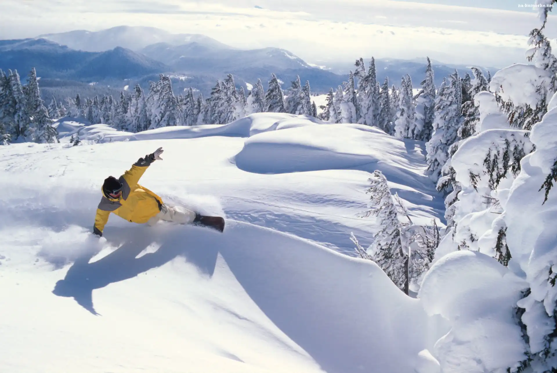 Snowbording, śnieg, deska, snowboardzista