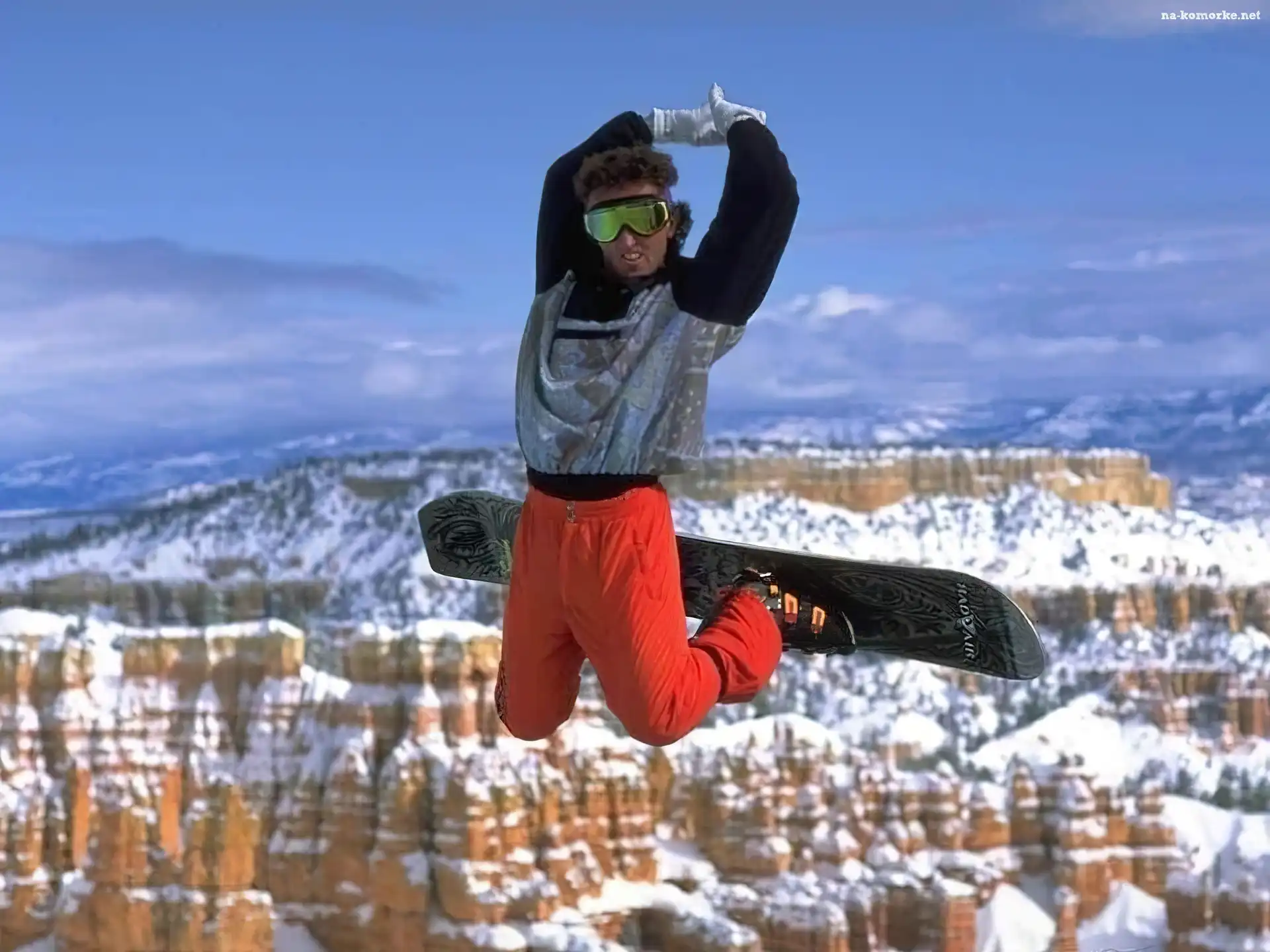 Snowbording, śnieg, deska, snowboardzista