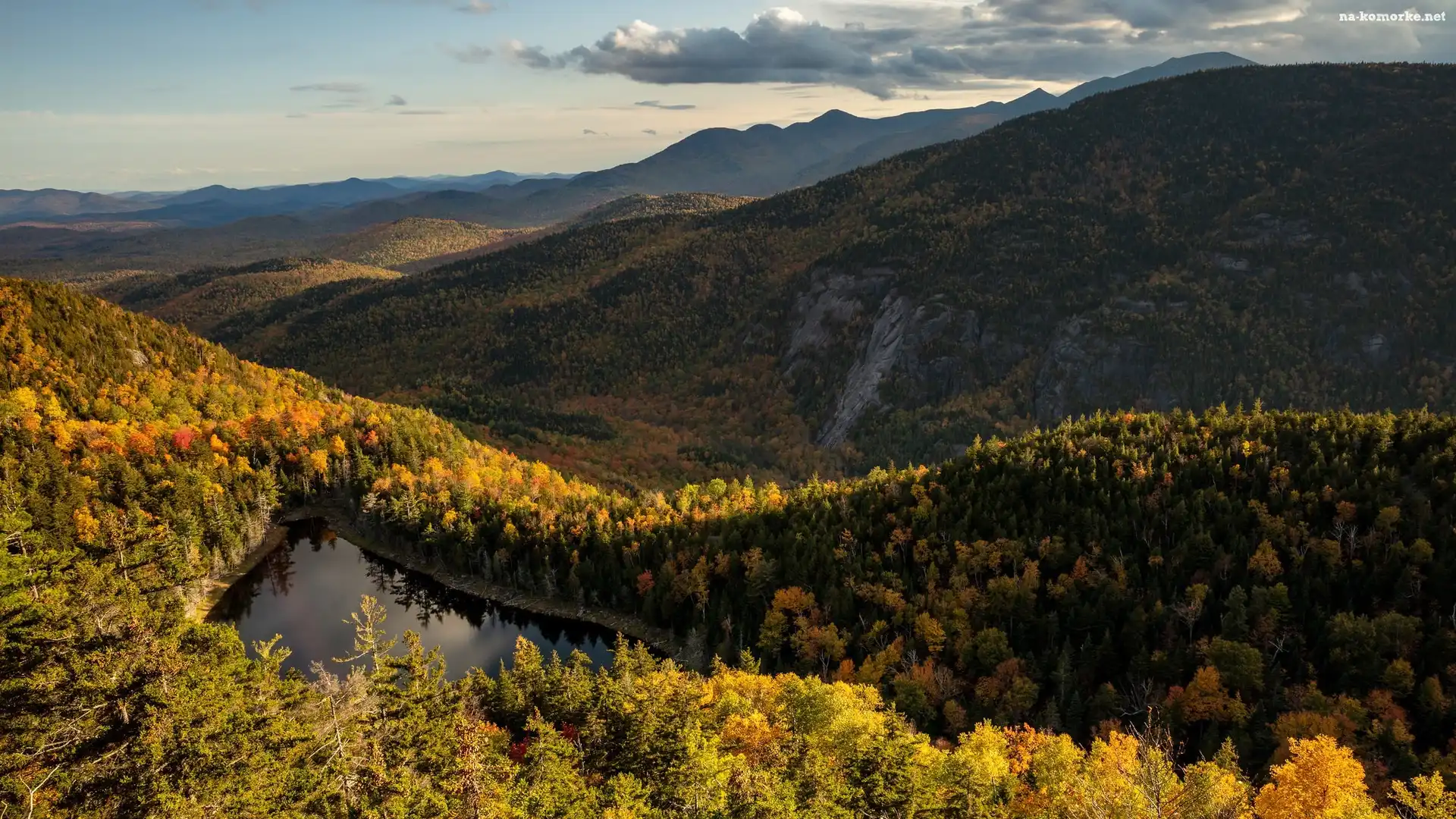 Stan Nowy Jork, Jesień, Lasy, Stany Zjednoczone, Jezioro, Góry Adirondack