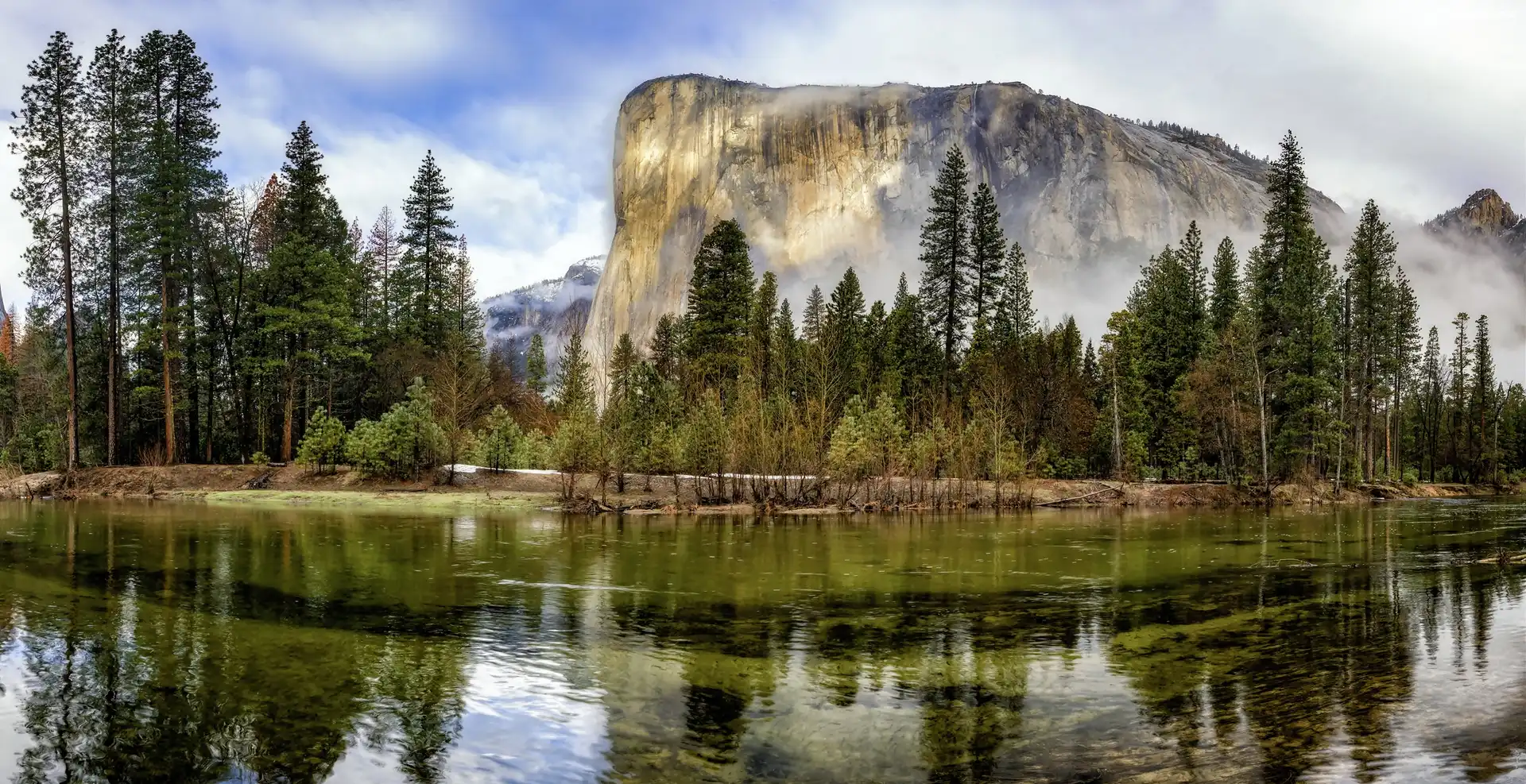 Stany Zjednoczone, Rzeka, Park Narodowy Yosemite, Drzewa, Stan Kalifornia, Dolina Yosemite, Góry, Szczyt El Capitan