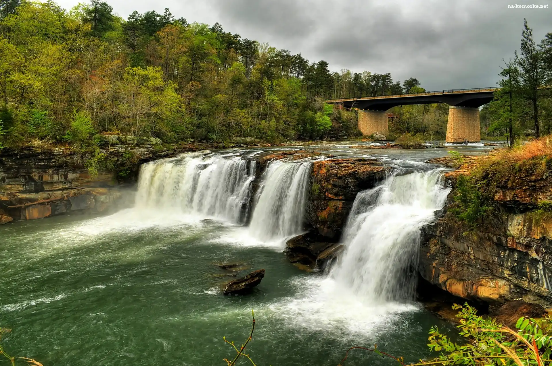 Stany Zjednoczone, Rzeka, Las, Stan Alabama, Little River Canyon National Preserve, Most, Wodospad Little River Falls