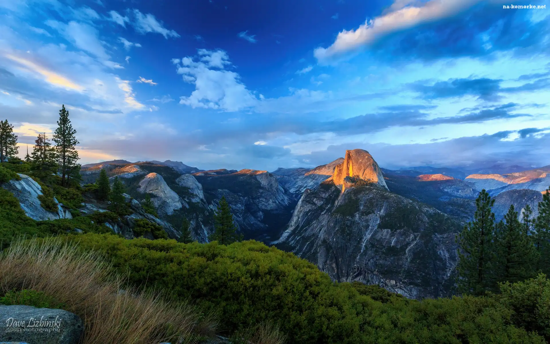 Góry, Kalifornia, Stany Zjednoczone, Rozświetlona, Góra, Half Dome, Park Narodowy Yosemite