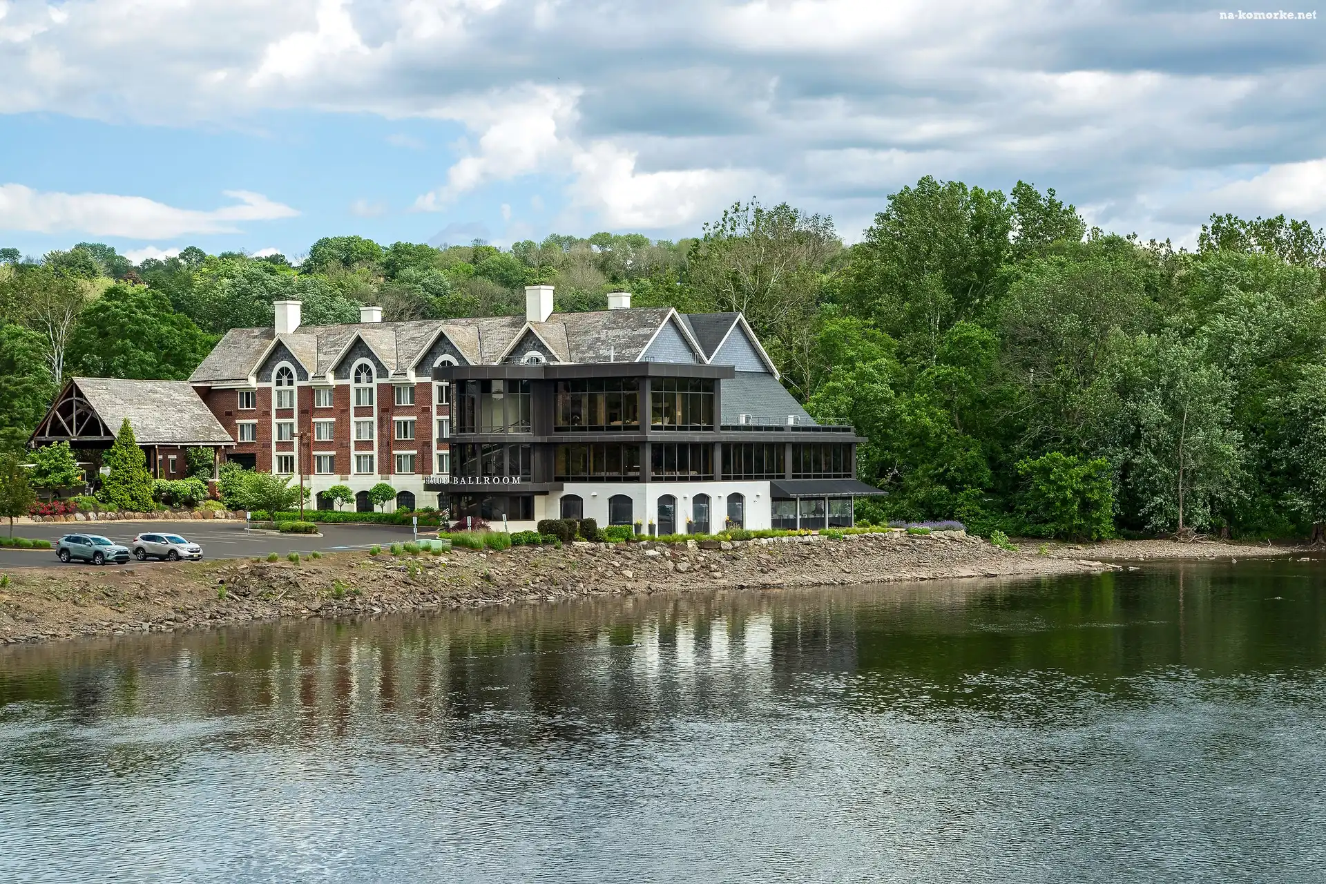 Restauracja, Stan Nowy Jork, Rzeka, Hotel, Delaware River, Stany Zjednoczone, Drzewa, Lambertville Station Restaurant
