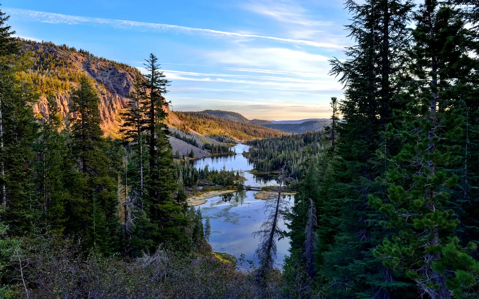 Stany Zjednoczone, Góry, Świerki, Kalifornia, Hrabstwo Mono, Góra Mammoth Mountain, Jeziora Twin Lakes
