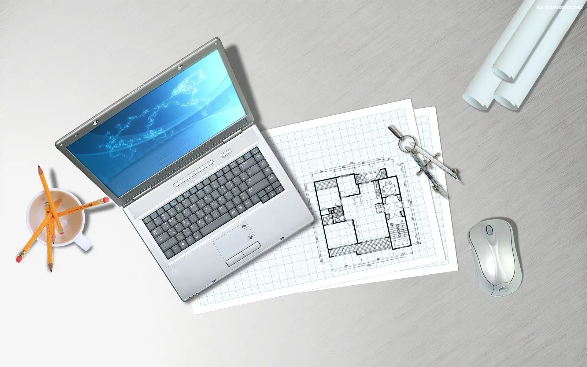 Stół, Projekt, Architekta, Notebook