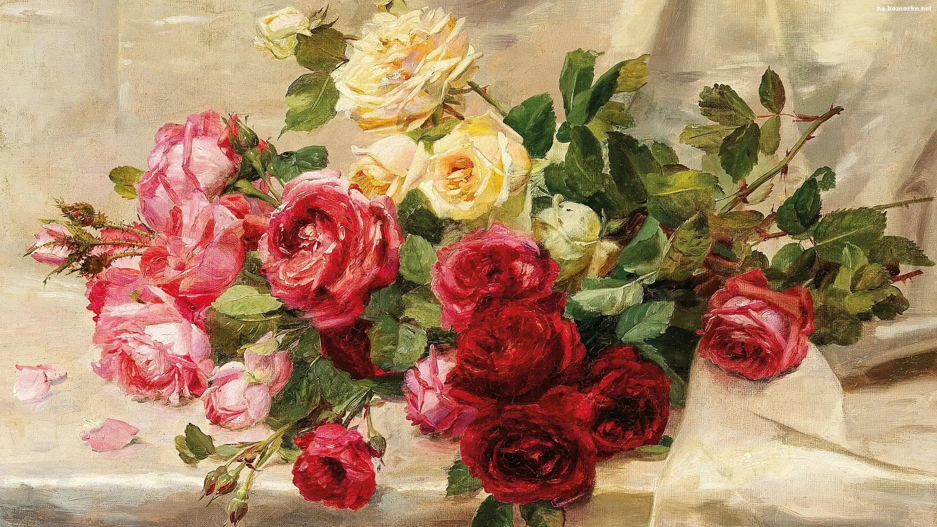 Stół, Malarstwo, Obraz, Dominique Rozier, Róże