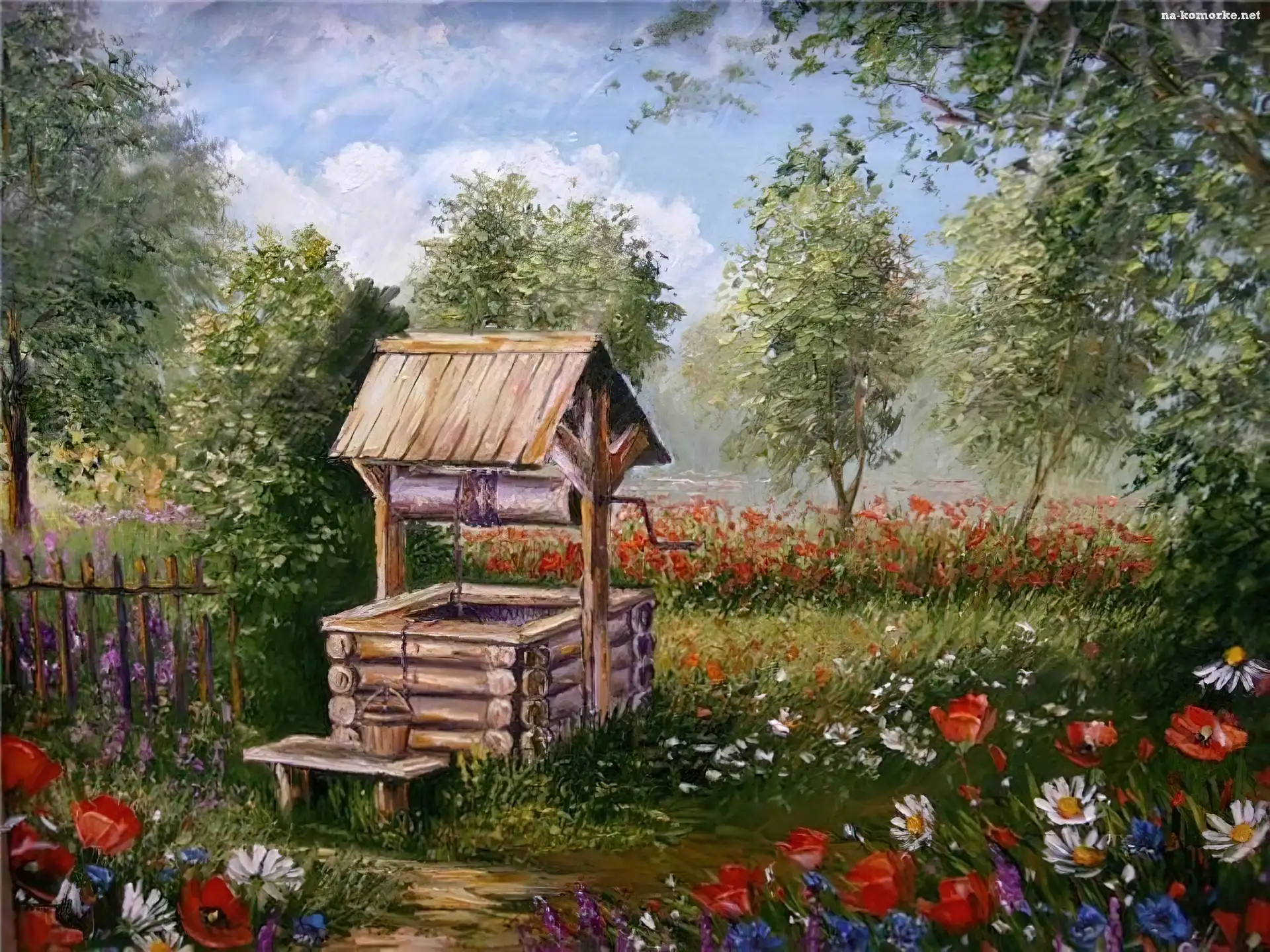 Ogród, Studnia, Kwiaty
