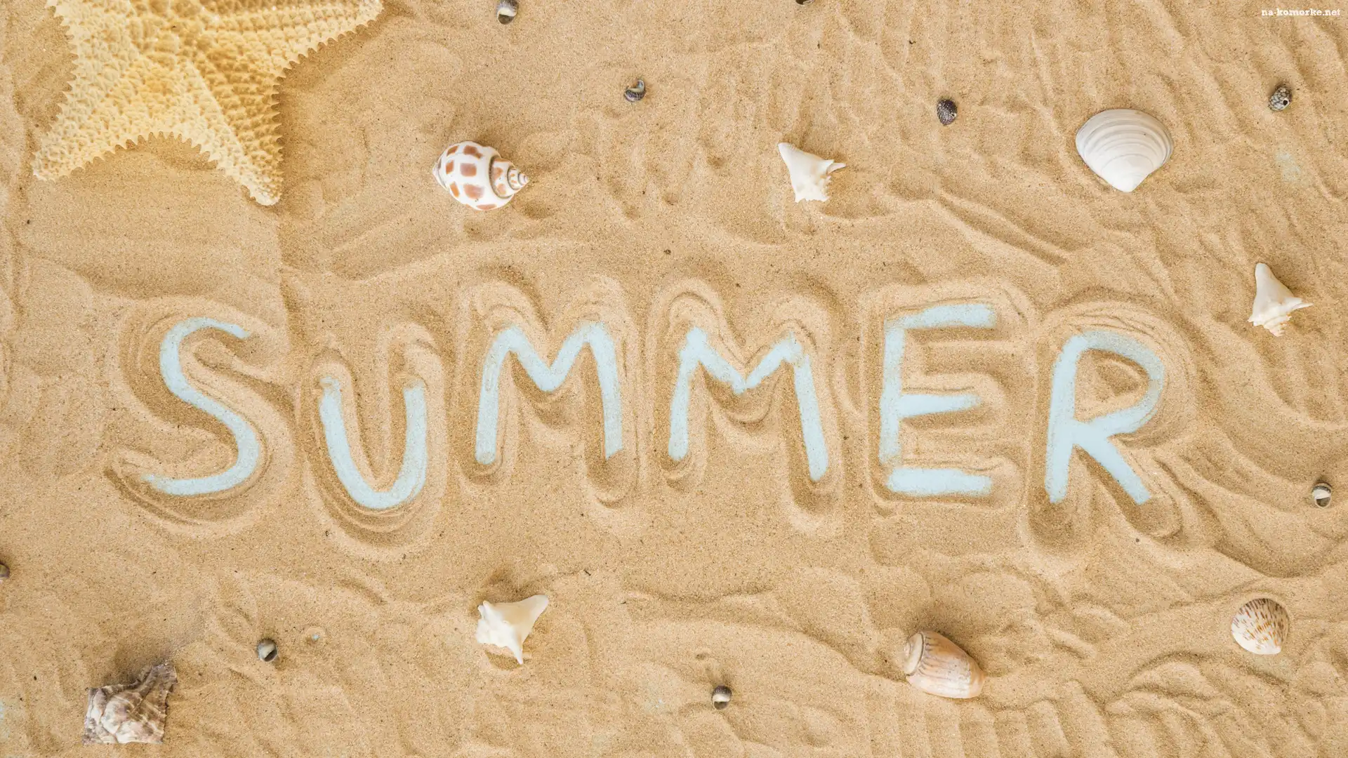 Plaża, Summer, Muszelki, Lato, Piasek, Wakacje, Napis