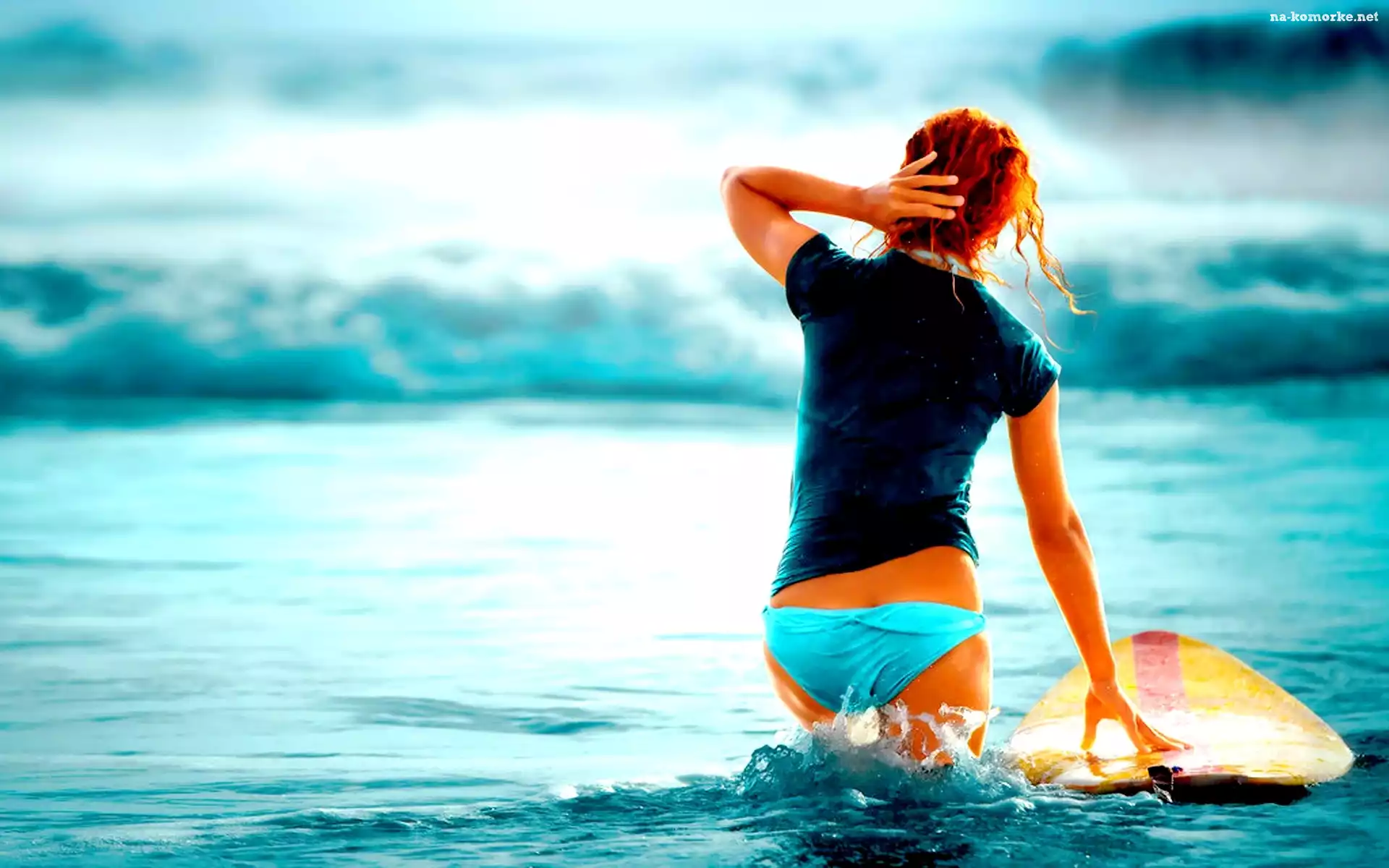 Surfing, Ocean, Dziewczyna, Deska