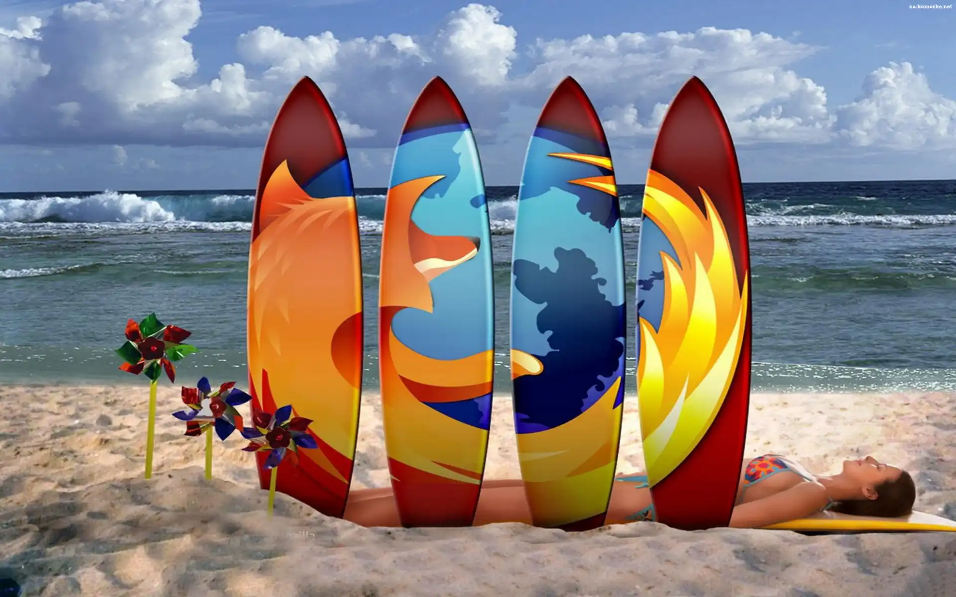 Surfingowe, Mozilla, Firefox, Plaża, Deski