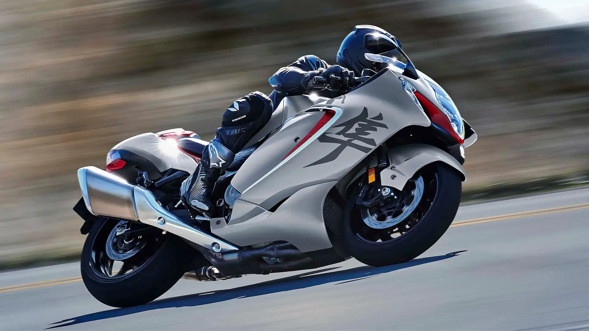 Motocykl, Srebrny, Bok, Suzuki Hayabusa, Motocyklista