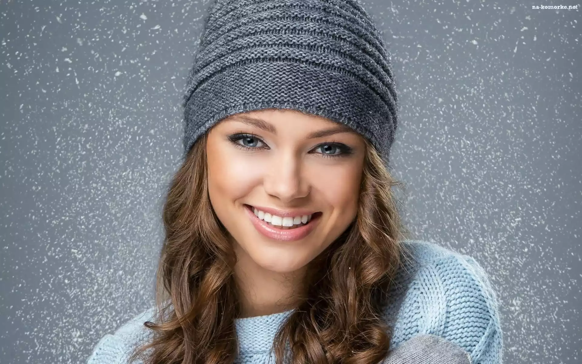 Sweter, Uśmiechnięta, Kobieta, Czapka, Niebieski