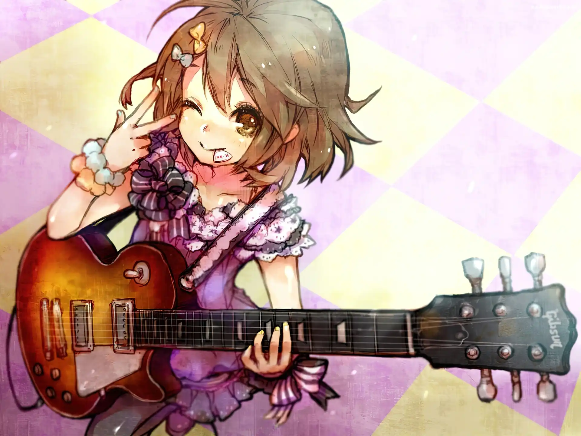 Szachownica, K-On!, Gitara, Dziewczyna, Åšliczna
