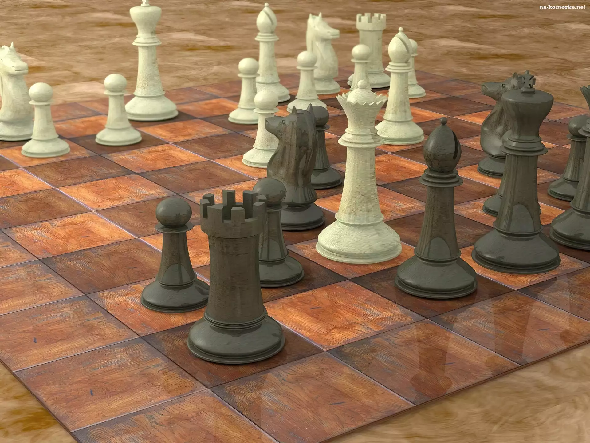Drewniane, Szachy, Grafika 3D