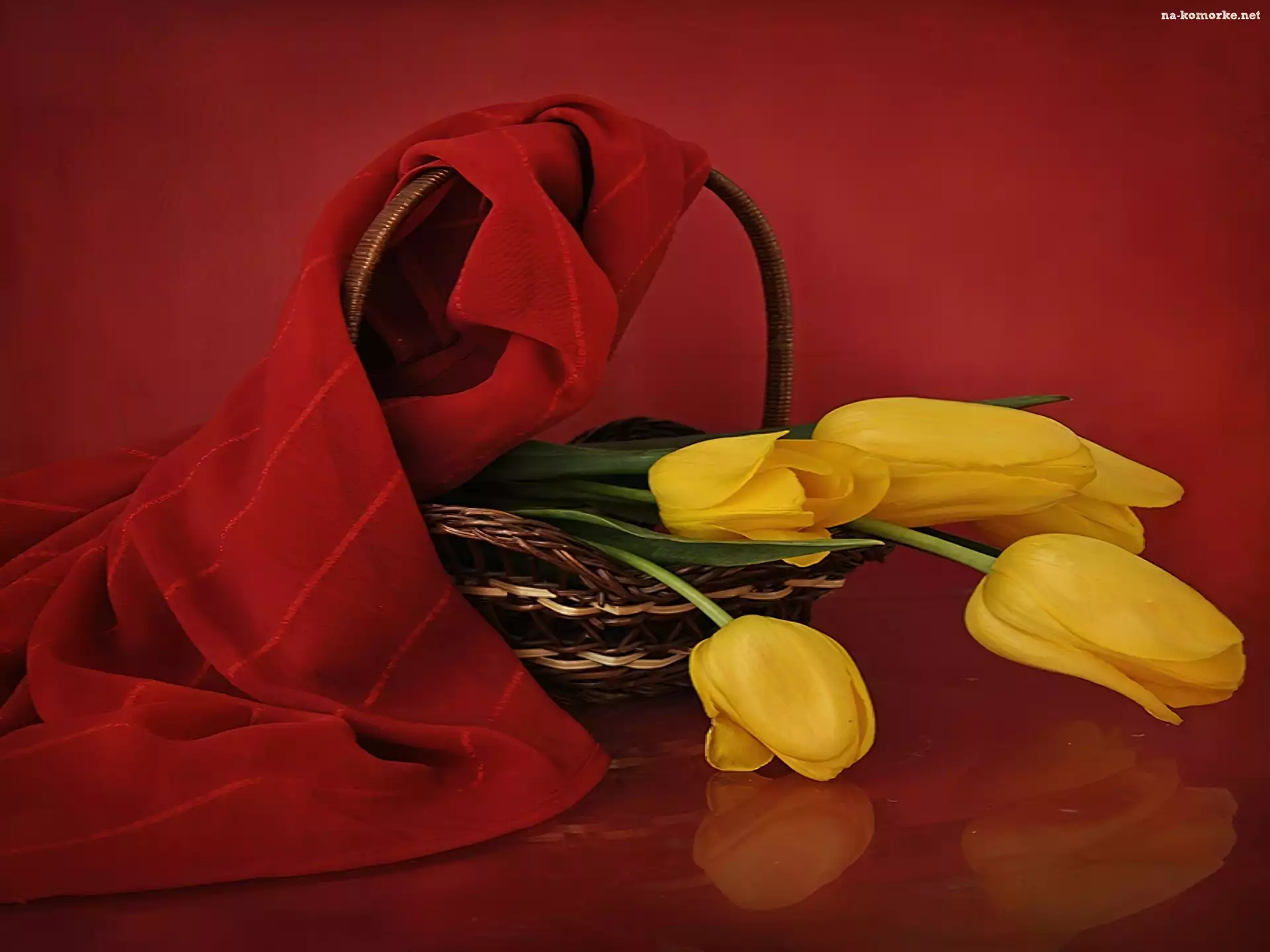 Szal, Żółte, Tulipany, Koszyk, Czerwony