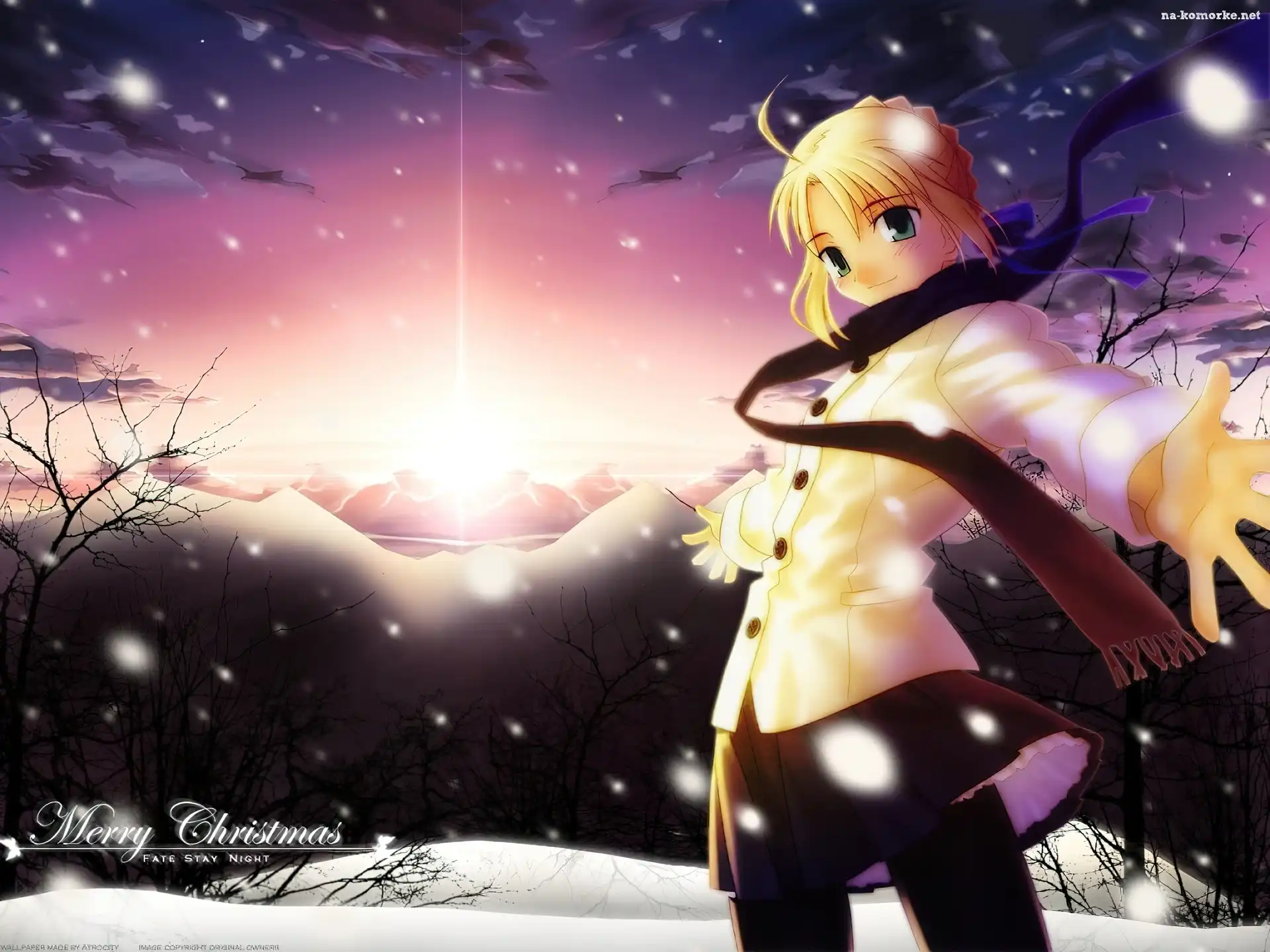 dziewczyna, szalik, napis, góry, Fate Stay Night