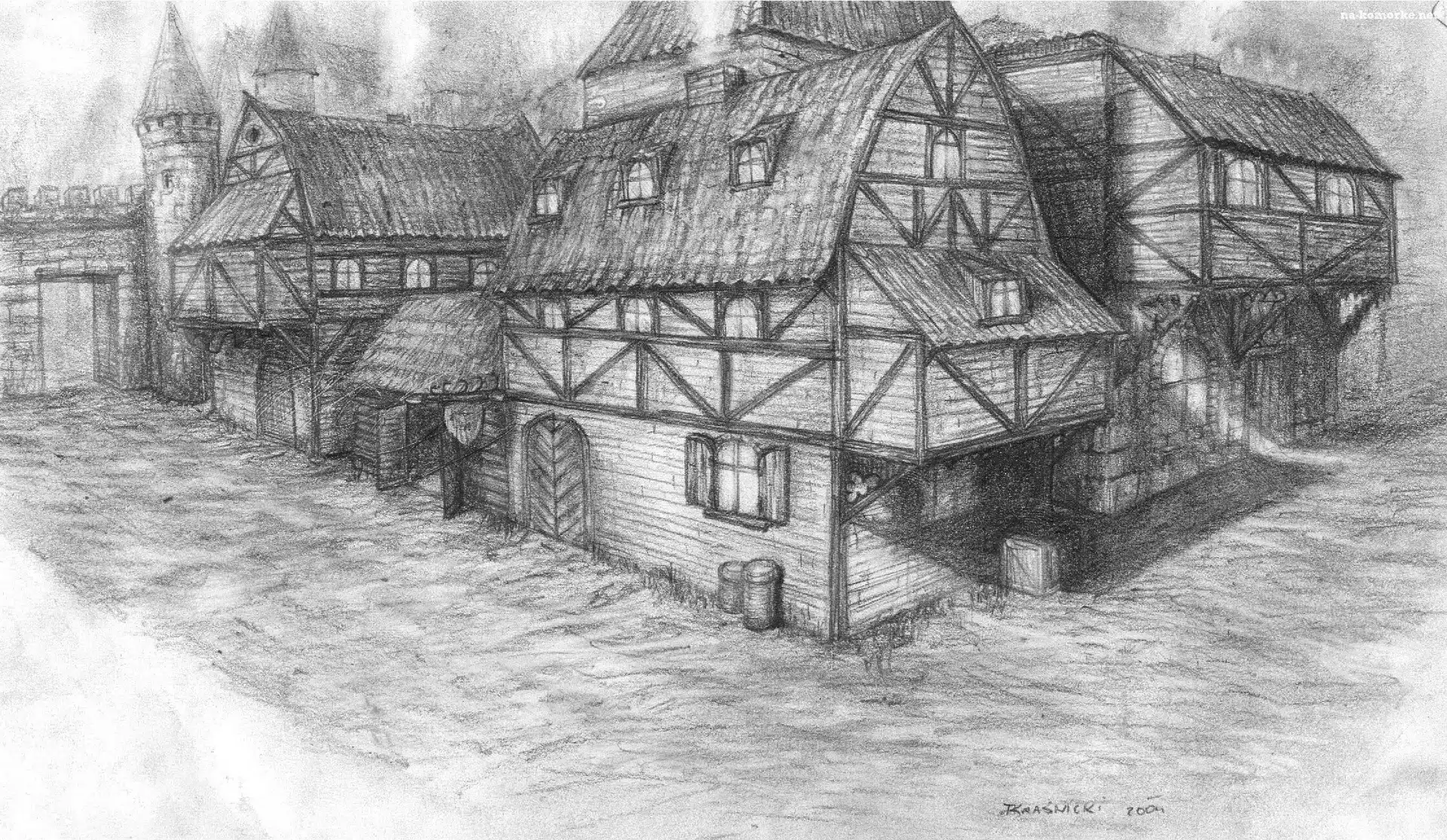 Karczma, Szkic, Ołówek