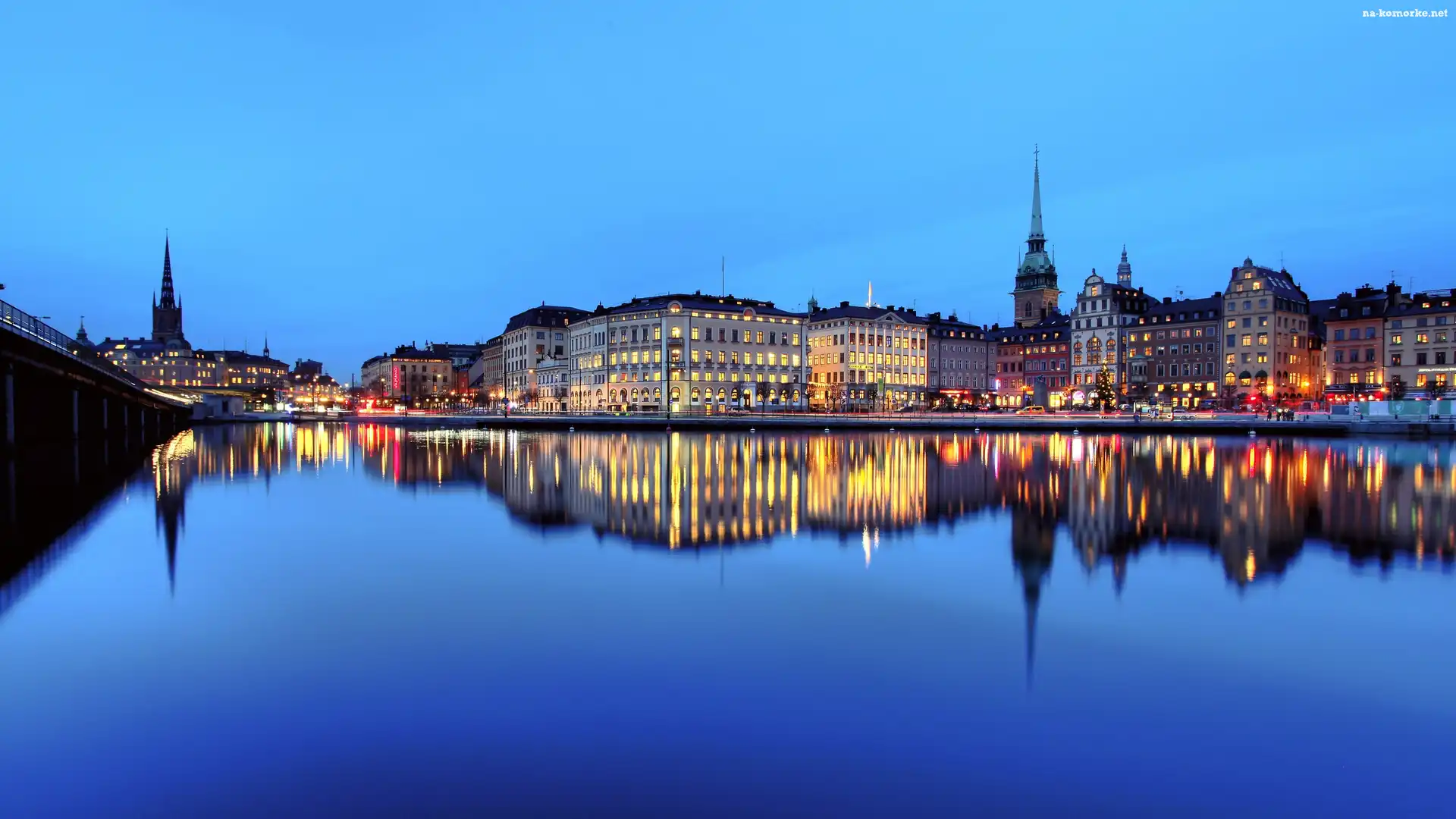 Szwecja, Sztokholm, Nocą, Wyspa, Stadsholmen
