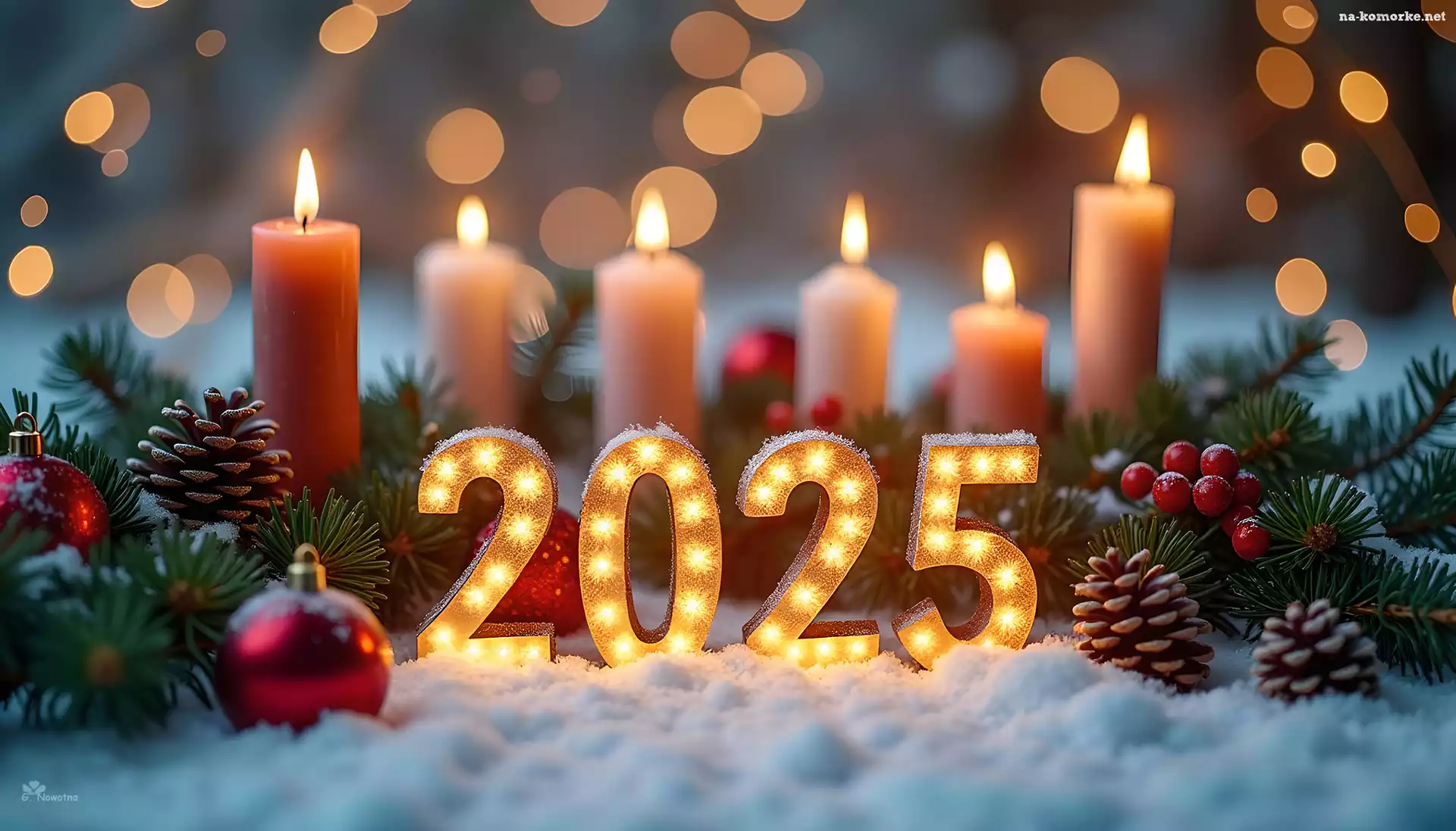 Szyszki, Gałązki, Śnieg, Nowy Rok, Świerkowe, Grafika, Świece, 2025