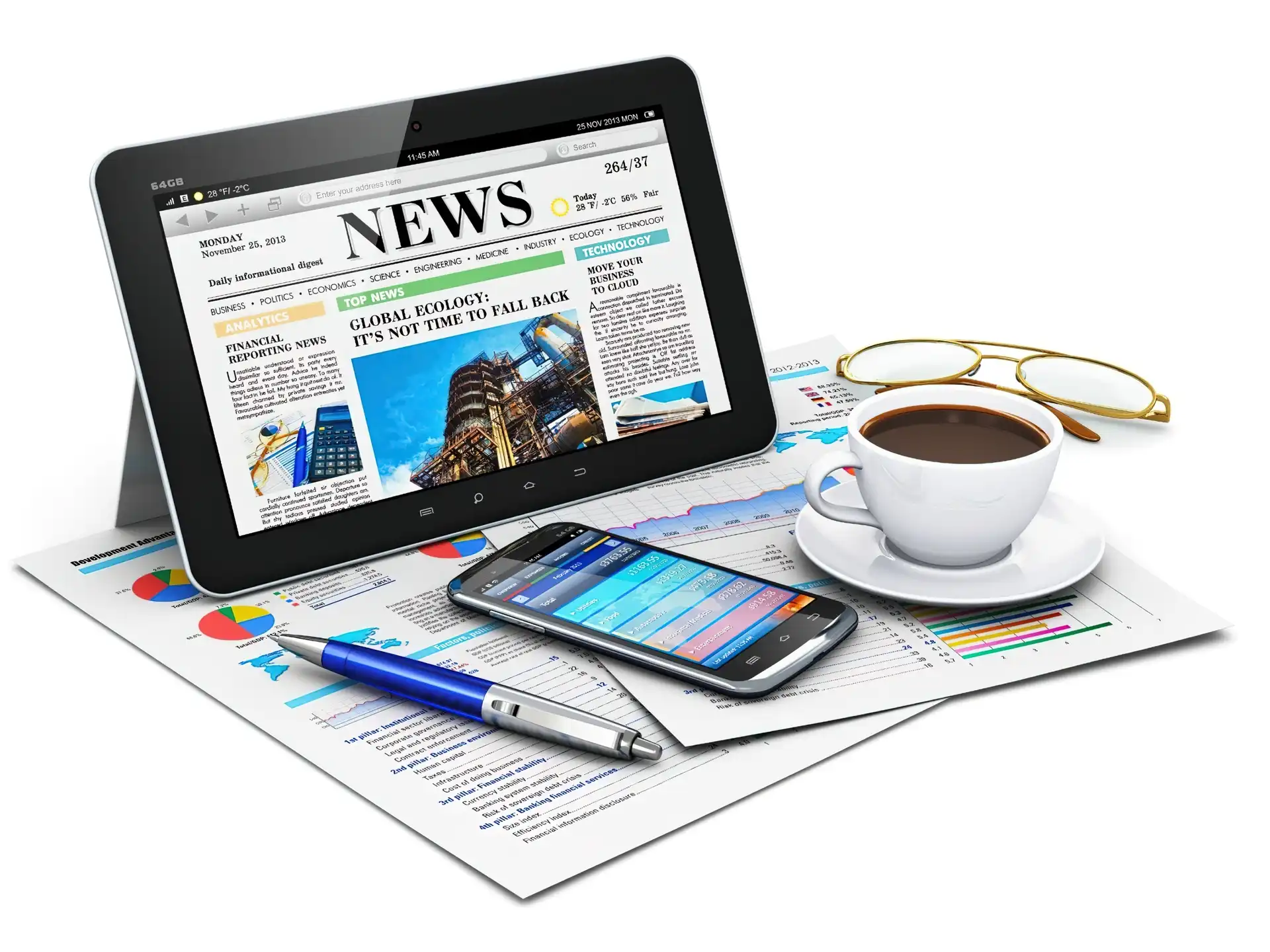 Tablet, Kawy, Smartfon, Filiżanka