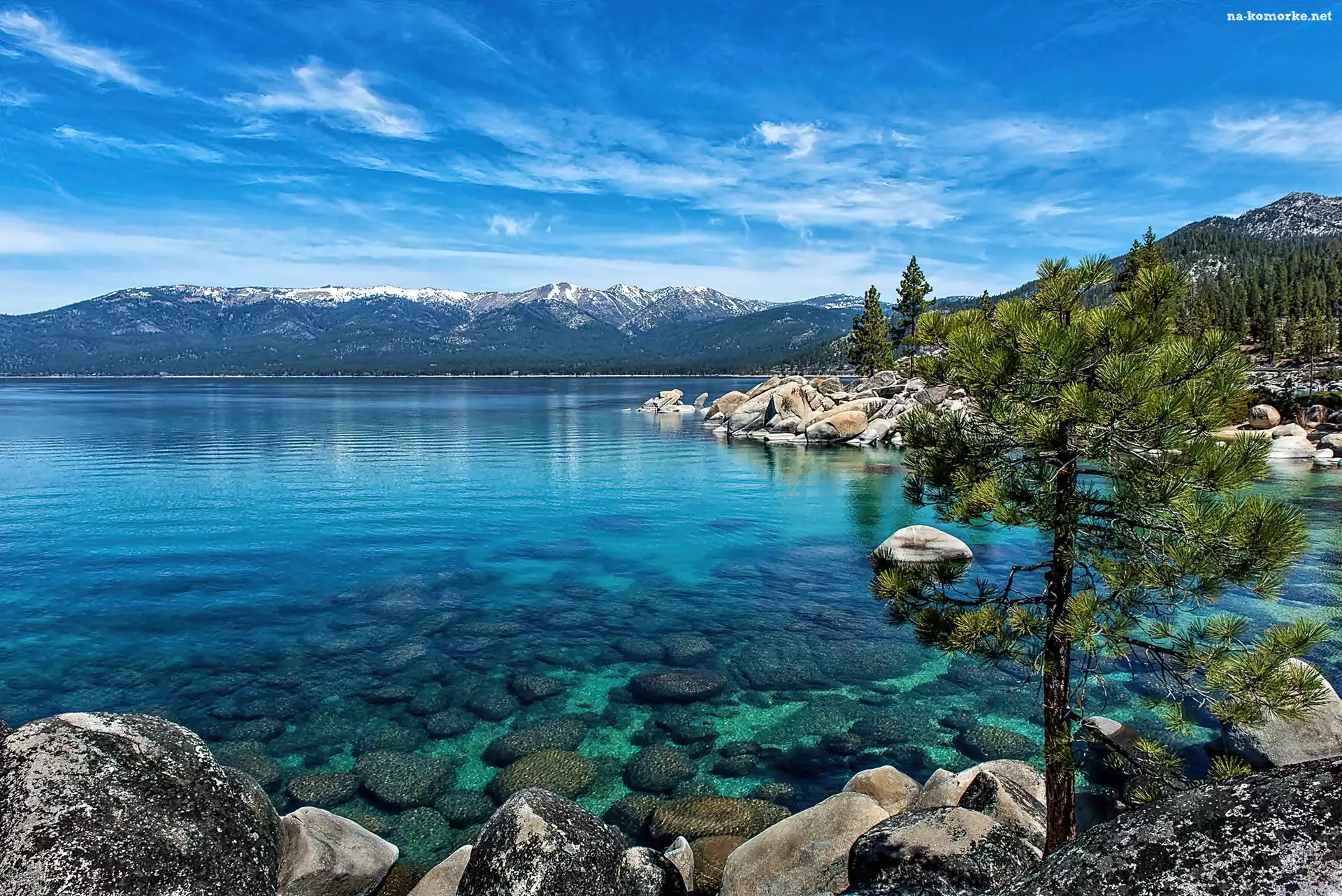 Tahoe, Góry, Nevada, Sosna, Jezioro, Kamienie