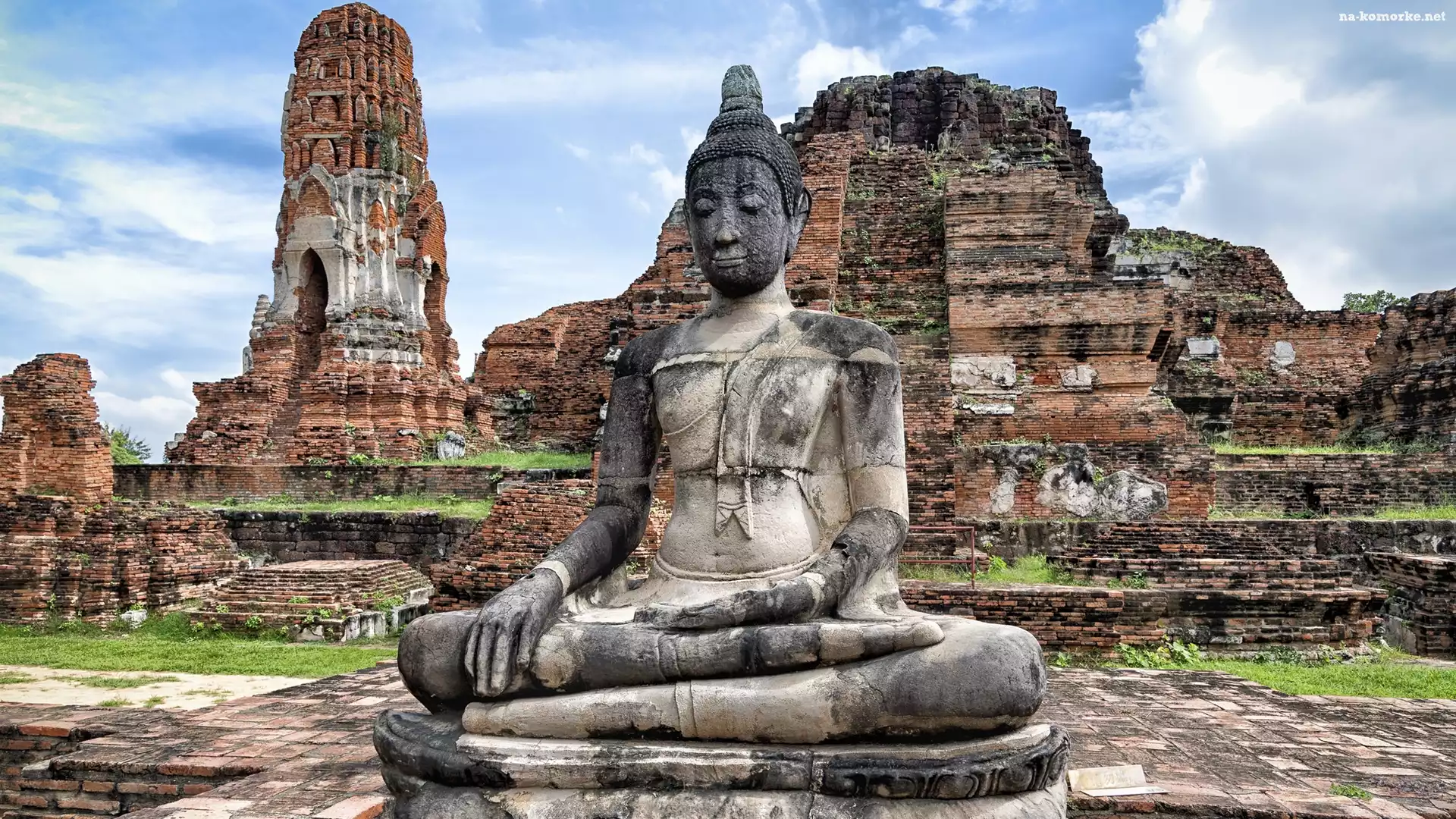 Miasto Ayutthaya, Posąg Buddy, Świątynia Wat Mahathat, Ruiny, Tajlandia
