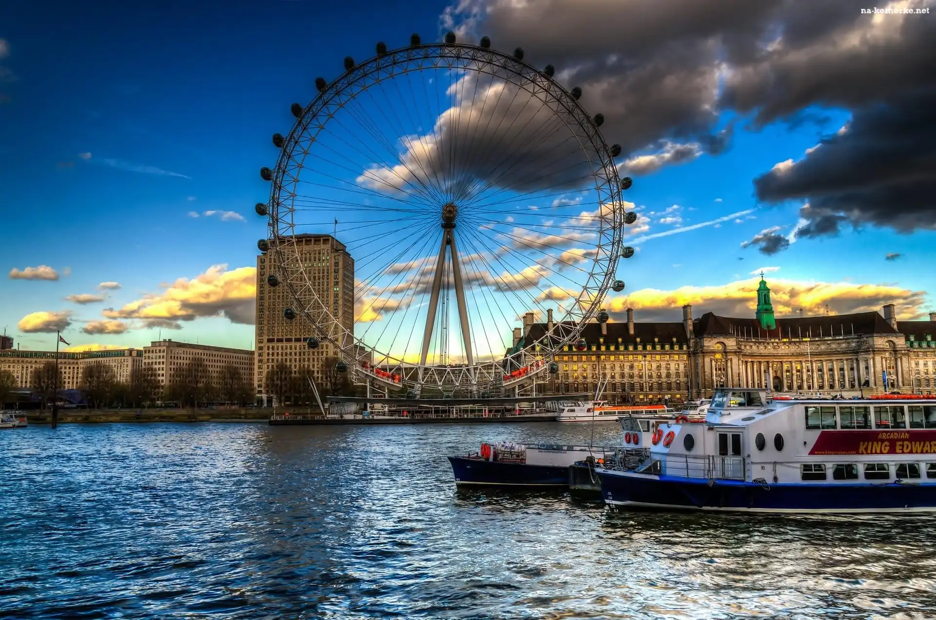 Chmury, Tamiza, London Eye, Anglia, Statki, Londyn