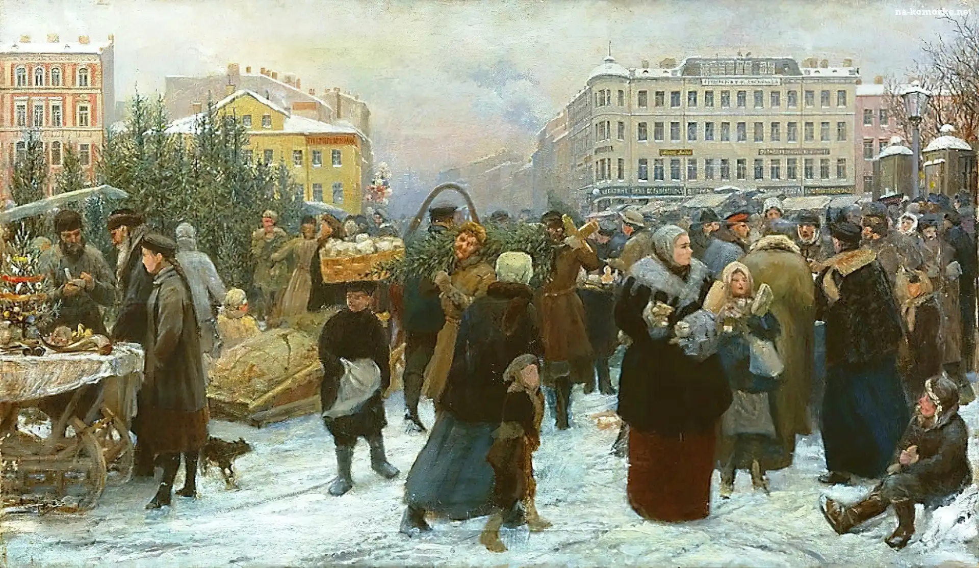 Targowisko, Malarstwo, Ludzie, Zima