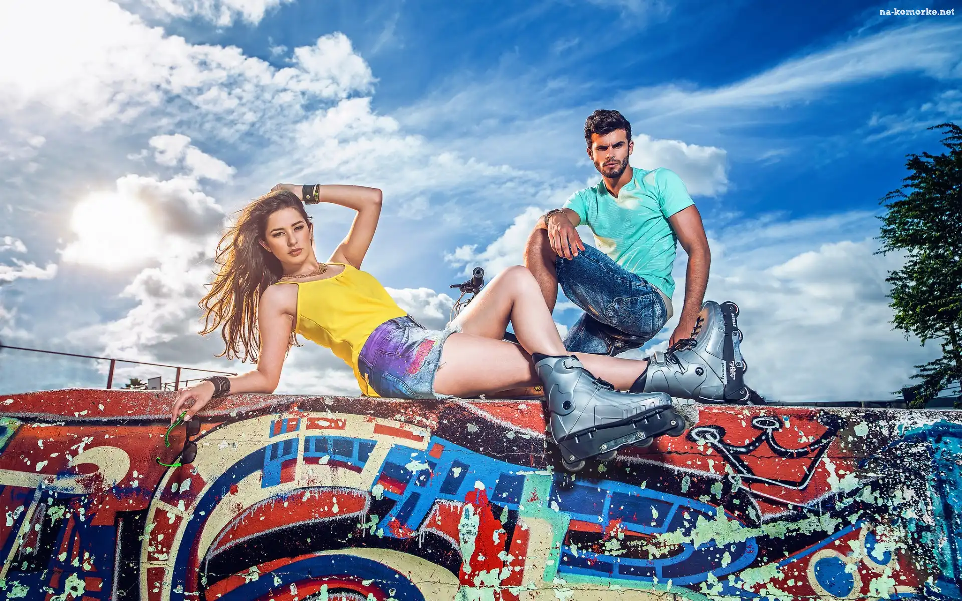 Mężczyzna, Thais Silva, Kobieta, Graffiti, Rolki, Bruno Piechocki