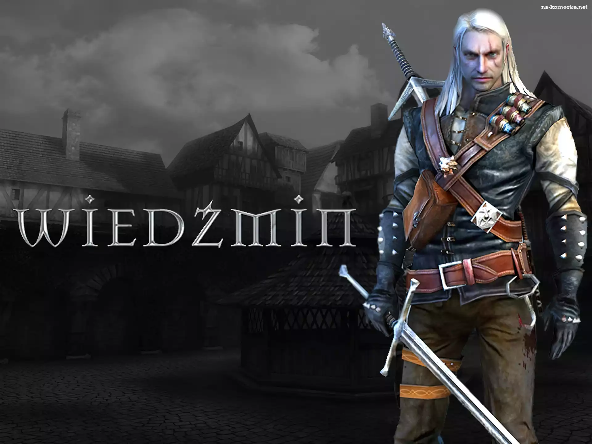 The Witcher, miecz, wioska, mężczyzna