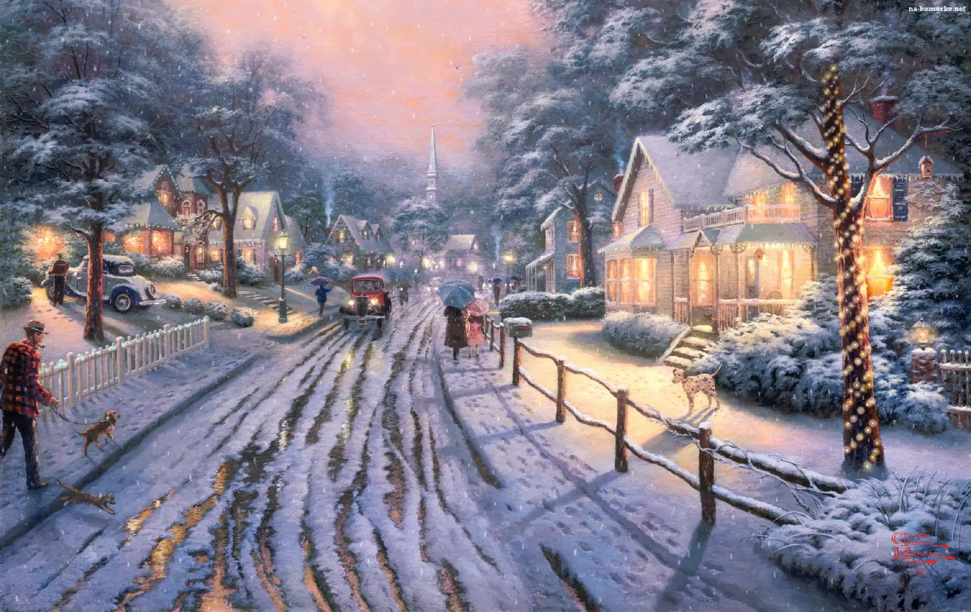 Thomas Kinkade, Zima, Ulica, Miasteczko, Malarstwo