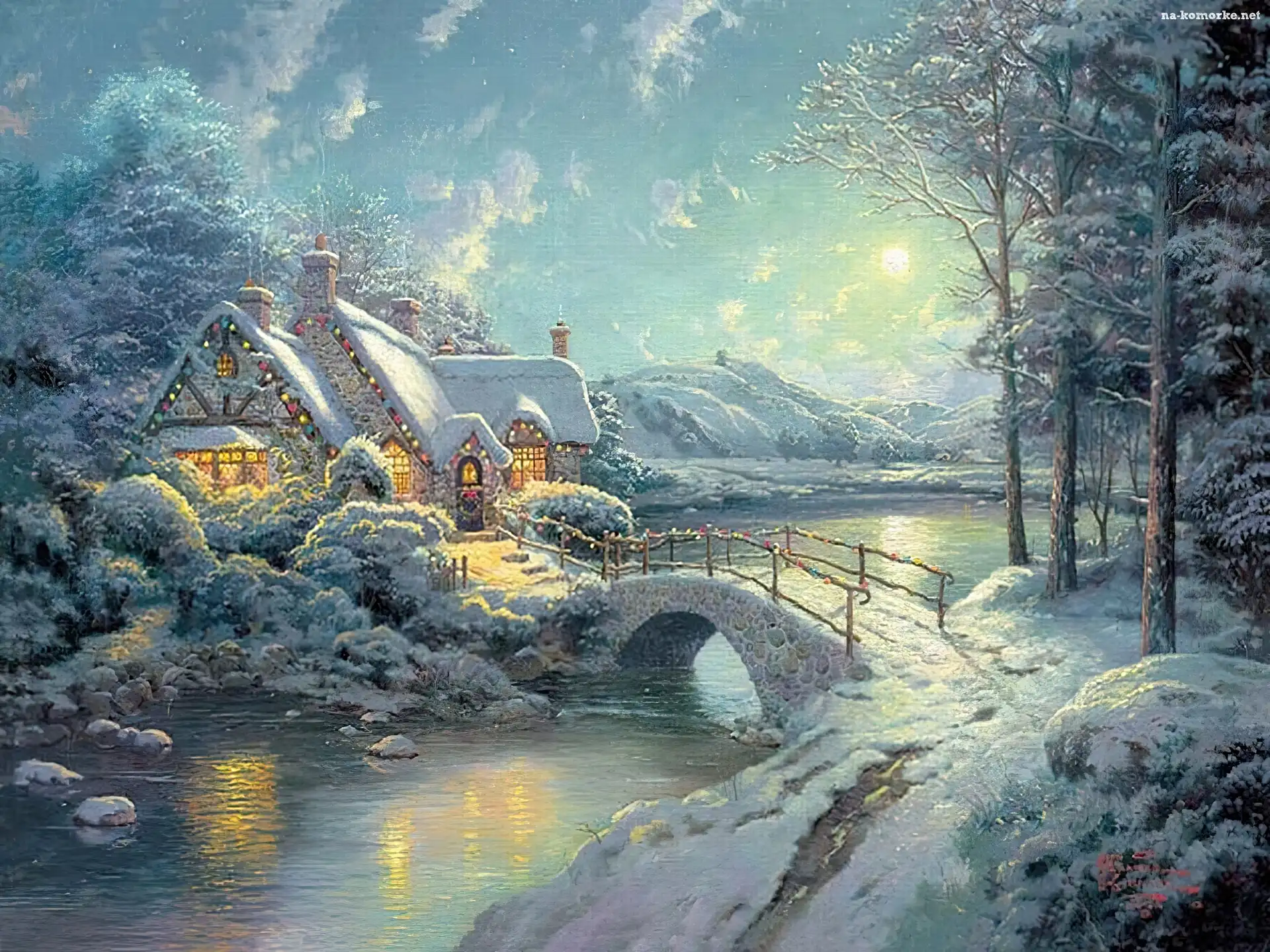 Thomas Kinkade, Rzeka, Zima, Dom