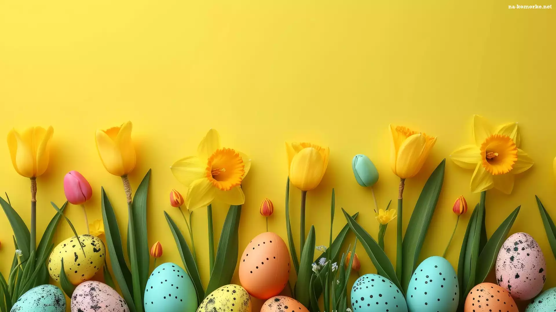 Żółte, Wielkanoc, Tulipany, Tło, Żonkile, Pisanki