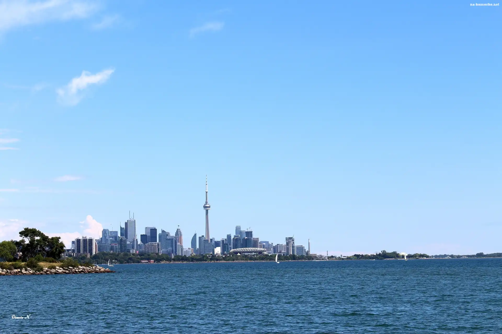 CN Tower, Ontario, Jezioro, Wieżowce, Toronto, Kanada