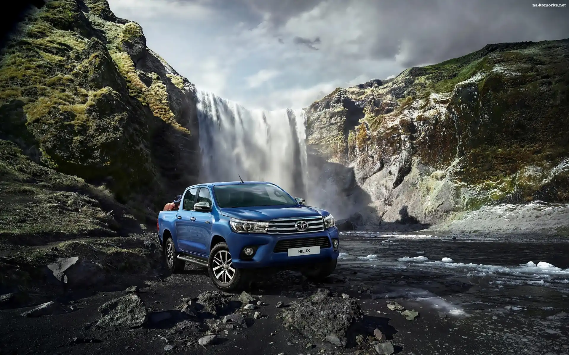 Toyota Hilux, Wodospad, Rzeka, Skały, Samochód