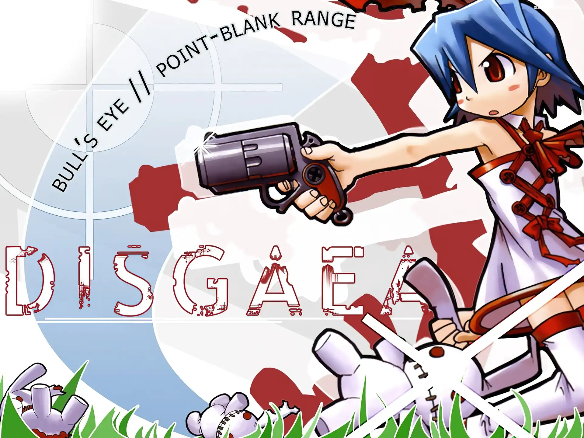 trawa, Disgaea, króliki, dziewczyna, rewolwer
