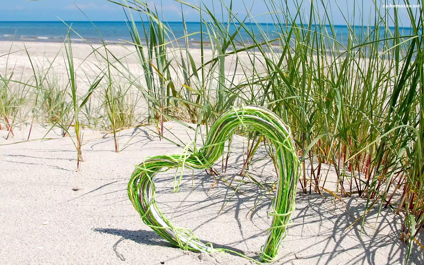 Trawy, Plaża, Morze, Sznurek, Piasek, Serce