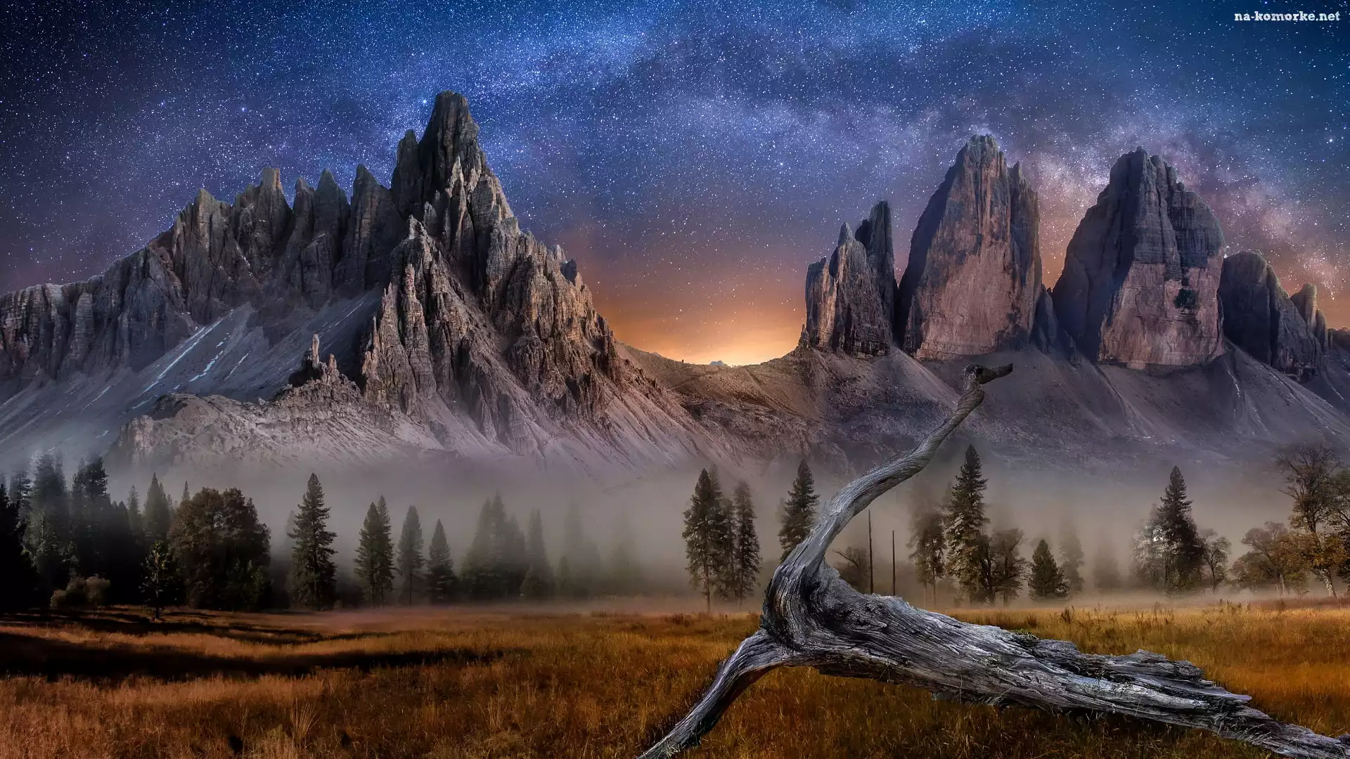 Masyw, Góry, Droga Mleczna, Tre Cime di Lavaredo, Włochy, Dolomity, Prowincja Belluno, Gwiazdy, Konar